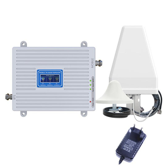 Triple-Band 900/1800/2100 Mobile Phone Signal Reception Booster Amplifier, Specification: EU Plug(With 10m Cable)