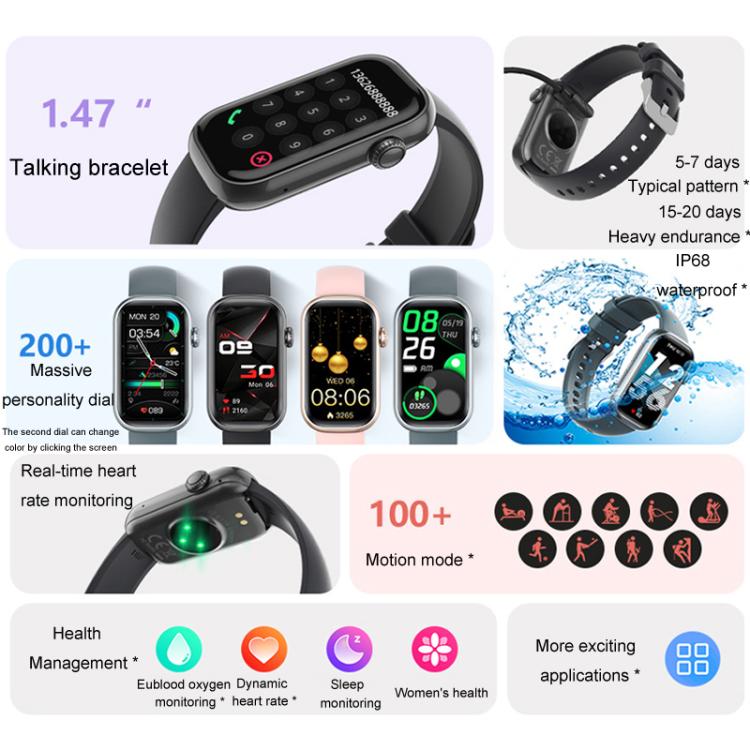 QS50 1.47inch TFT Screen Smart Wristband Support Bluetooth Calling / Oxygen Detection / Sleep Detection / Heart Rate Detection(Black) - Smart Wristbands by buy2fix | Online Shopping UK | buy2fix