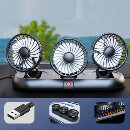 Car Three-head Adjustable Folding Multifunctional Fan With Number Plate(White 5V USB) - Heating & Fans by buy2fix | Online Shopping UK | buy2fix