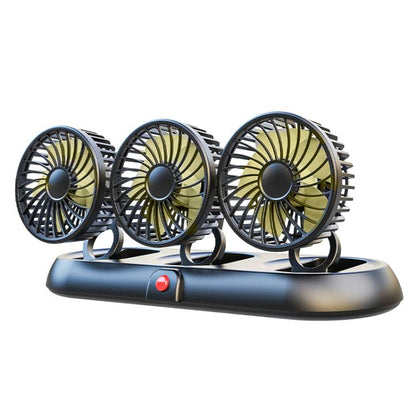 Car Three-head Adjustable Folding Multifunctional Fan With Number Plate(Yellow 12V Cigarette Lighter) - Heating & Fans by buy2fix | Online Shopping UK | buy2fix