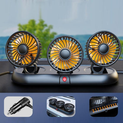 Car Three-head Adjustable Folding Multifunctional Fan With Number Plate(Orange 12V Cigarette Lighter) - Heating & Fans by buy2fix | Online Shopping UK | buy2fix