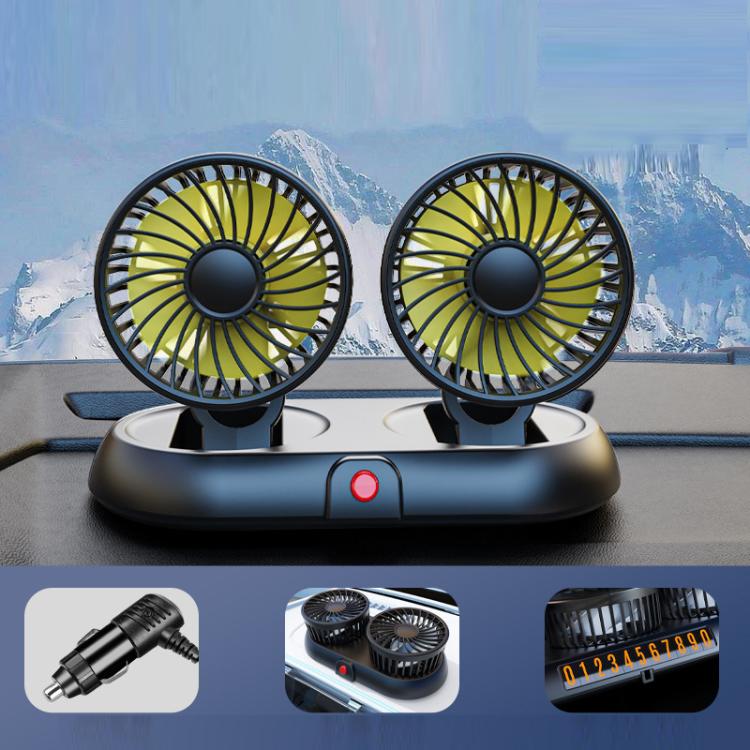 Car Two Head Adjustable Foldable Multifunctional High-Wind Fan(Yellow 12V Cigarette Lighter) - Heating & Fans by buy2fix | Online Shopping UK | buy2fix