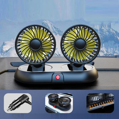 Car Two Head Adjustable Foldable Multifunctional High-Wind Fan(Yellow 12V Cigarette Lighter) - Heating & Fans by buy2fix | Online Shopping UK | buy2fix