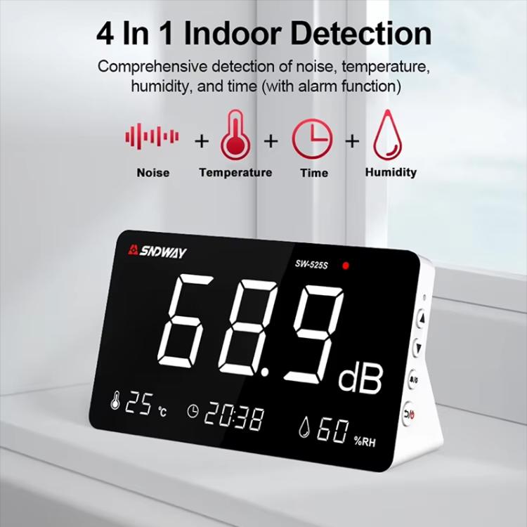 SNDWAY SW-525S Desktop Noise Meter Temperature and Humidity Meter Decibel Meter Environmental Noise Monitor - Light & Sound Meter by SNDWAY | Online Shopping UK | buy2fix