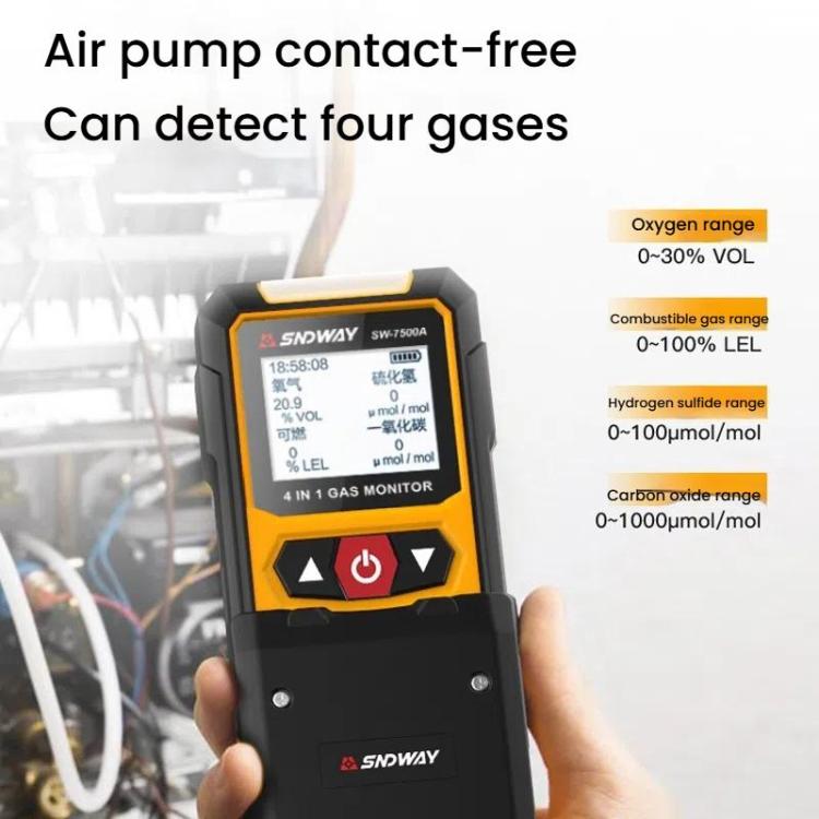 SNDWAY SW7500A 4 In 1 Gas Detector Combustible Gas Oxygen Hydrogen Sulfide Toxic and Harmful Detection Explosion-proof, Spec: Standard - Gas Monitor by SNDWAY | Online Shopping UK | buy2fix