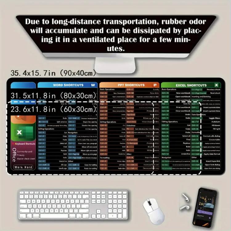 Keyboard Shortcut Desk Mat Mouse Pad Non-Slip Office Desk Pad With Computer Commands 400x800x2mm(No.18) - Mouse Pads by buy2fix | Online Shopping UK | buy2fix