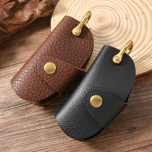 Vintage Pebbled Leather Key Holder - Genuine Leather Keychain Organizer with Belt Clip Car Key Accessories(Deep Brown) - Key Rings by buy2fix | Online Shopping UK | buy2fix