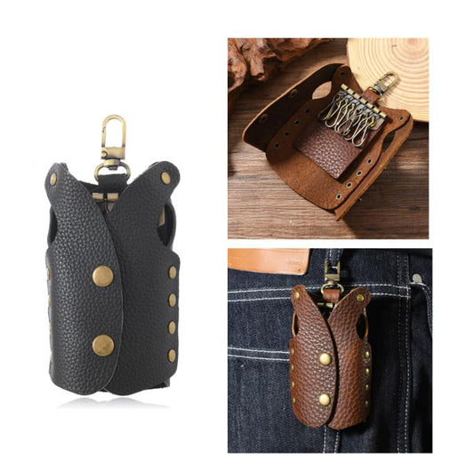 Clothing-Shaped Vintage Pebble Grain Leather Key Holder Keychain With Studded Design (Black) - Key Rings by buy2fix | Online Shopping UK | buy2fix
