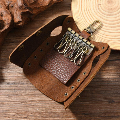 Clothing-Shaped Vintage Pebble Grain Leather Key Holder Keychain With Studded Design (Deep Brown) - Key Rings by buy2fix | Online Shopping UK | buy2fix