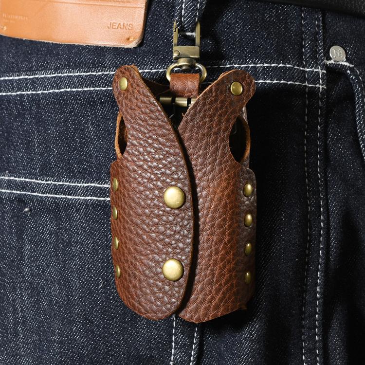 Clothing-Shaped Vintage Pebble Grain Leather Key Holder Keychain With Studded Design (Deep Brown) - Key Rings by buy2fix | Online Shopping UK | buy2fix