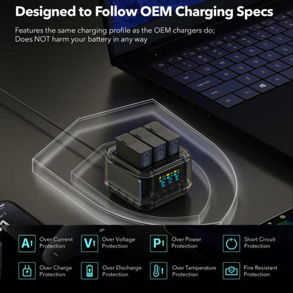 For GoPro HERO13 Black Super Fast Charger Dock Battery Charging Station With OLED Screen Display(Transparent Black) - Charger by buy2fix | Online Shopping UK | buy2fix