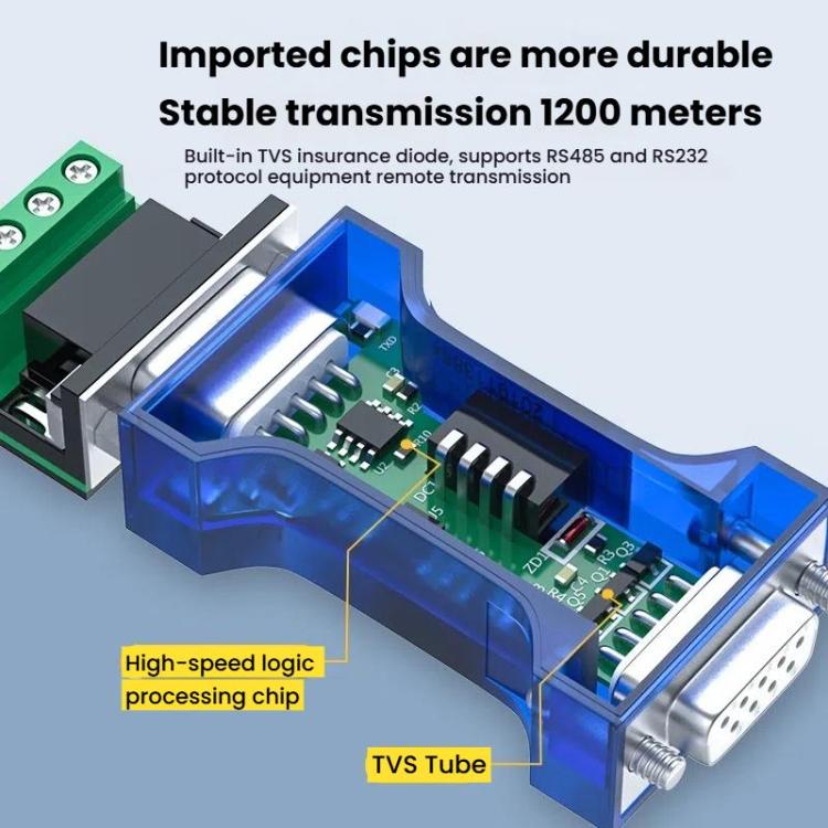 DTECH RS232 To RS485 Bi-Directional Converter With Surge & Transient Protection - Opto-Isolated Passive Interface - RS485 / RS232 Series by DTECH | Online Shopping UK | buy2fix