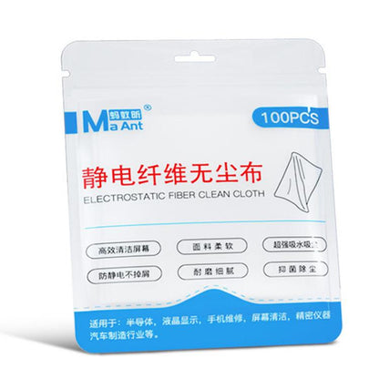 MaAnt 100pcs /Pack Electrostatic Fiber Dustless Cloth Cell Phone Film Repair Anti-Static Dustless Cloth Industrial Wiping Cloths Lint Free Cleaning Cloths - Dust Remove Tool by MaAnt | Online Shopping UK | buy2fix