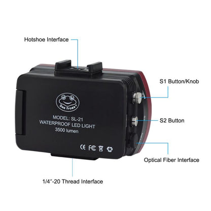 Sea Frogs SL-21 3500 Lumen 40m/130ft Waterproof Video Light For Diving Photo(Black) -  by Sea Frogs | Online Shopping UK | buy2fix