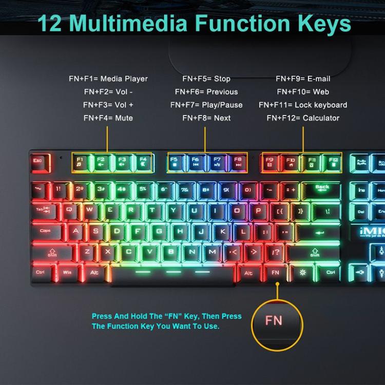 iMICE AN-300 Arabic Floating Keycaps Rainbow Backlight Wired Keyboard Mouse Set - Wired Keyboard by iMICE | Online Shopping UK | buy2fix