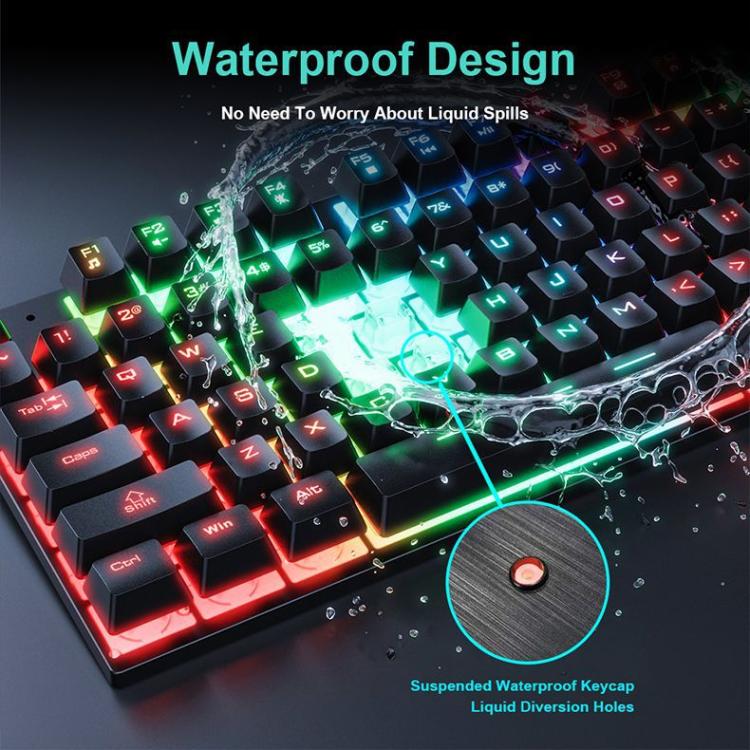 iMICE AN-300 English Floating Keycaps Rainbow Backlight Wired Keyboard Mouse Set - Wired Keyboard by iMICE | Online Shopping UK | buy2fix