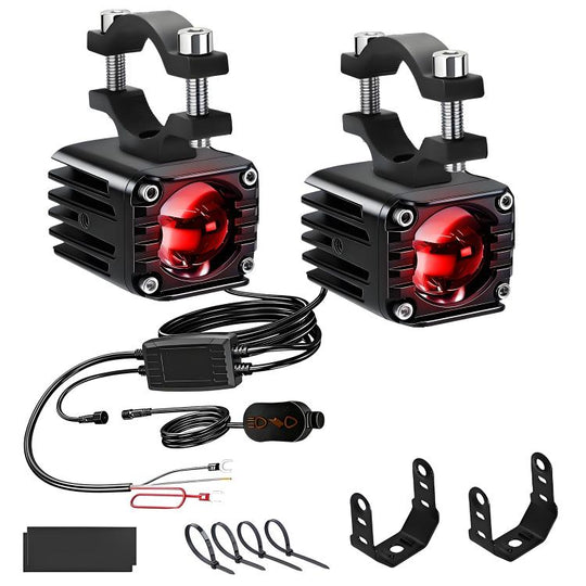 40W Motorcycle Wired Switch Integrated Waterproof Demon Eye Spotlight(Red Light)