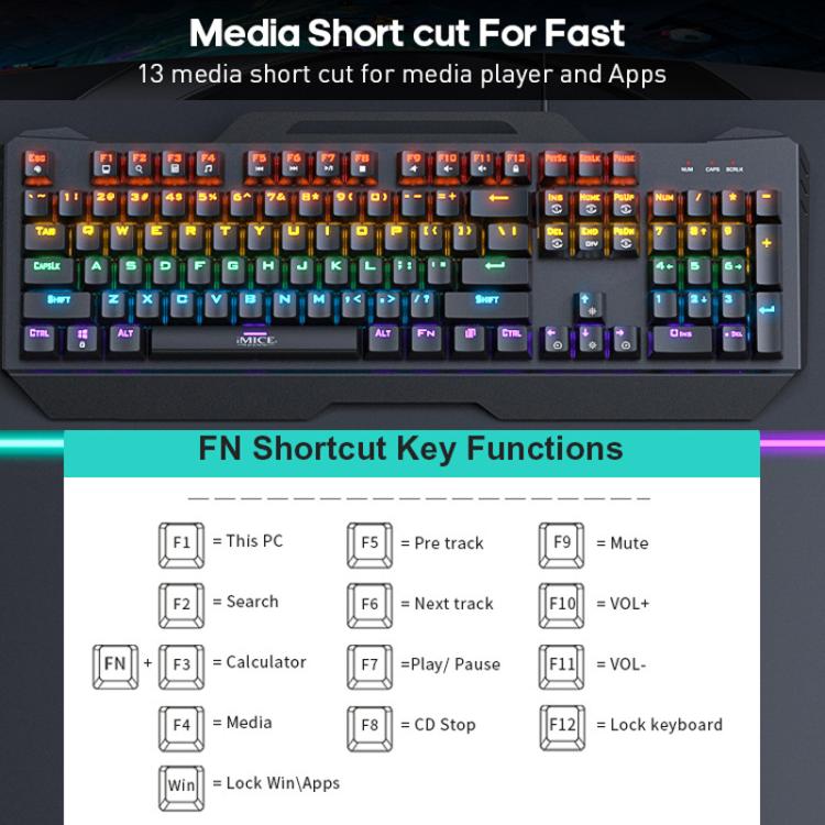 iMICE GK-400 English USB Wired RGB Mechanical Metal Gaming Keyboard - Wired Keyboard by iMICE | Online Shopping UK | buy2fix