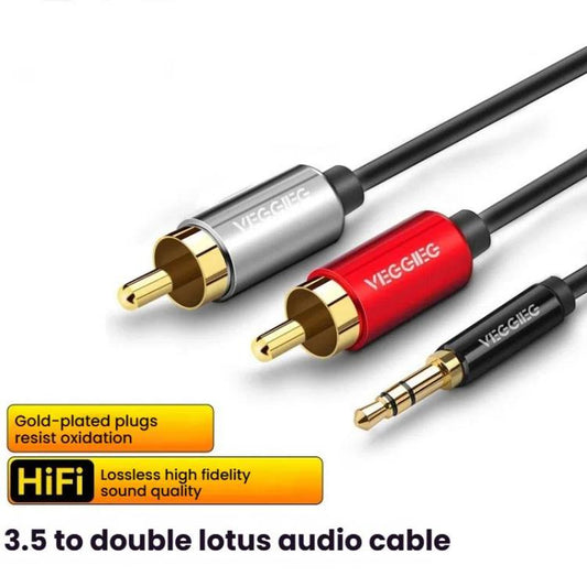 VEGGIEG 3.5mm 3.5 To 2RCA Audio Cable Cell Phone Computer Speaker Connection Cable, Length: 1.5m - RCA Cable by VEGGIEG | Online Shopping UK | buy2fix