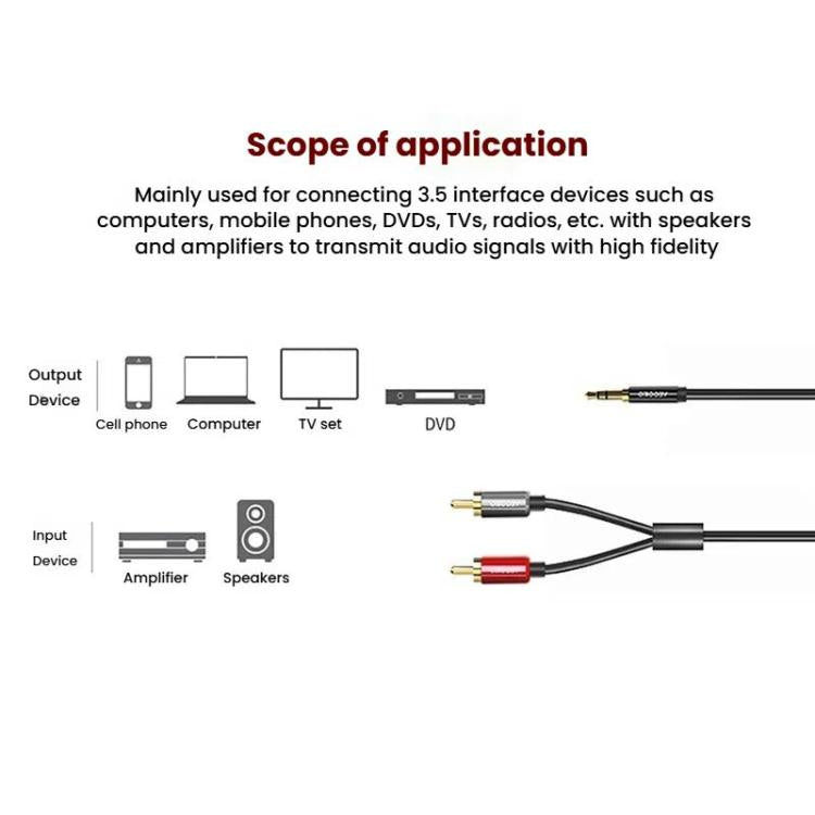 VEGGIEG 3.5mm 3.5 To 2RCA Audio Cable Cell Phone Computer Speaker Connection Cable, Length: 5m - RCA Cable by VEGGIEG | Online Shopping UK | buy2fix
