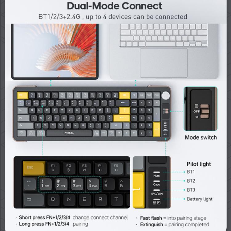 IMICE AN-800 Wireless Bluetooth Dual Mode Scissor Foot Structure Silent Keyboard(Black Gray Orange) - Wireless Keyboard by iMICE | Online Shopping UK | buy2fix