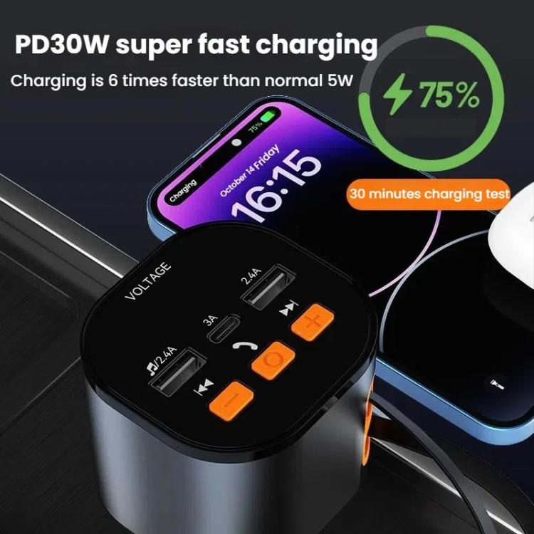 Multifunctional PD Bluetooth-Compatible USB Cigarette Lighter Car Fast Charging(8 Pin+TYPE-C) - Car Charger by buy2fix | Online Shopping UK | buy2fix