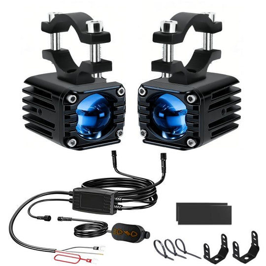 40W Motorcycle Wired Switch Integrated Waterproof Demon Eye Spotlight(Blue Light)