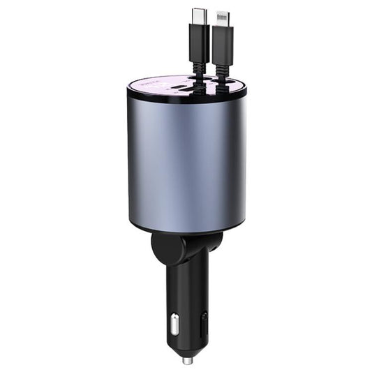 100W Metal Car Retractable Cable Cigarette Lighter Charger, Specification: 8 Pin+TYPE-C - Car Charger by buy2fix | Online Shopping UK | buy2fix