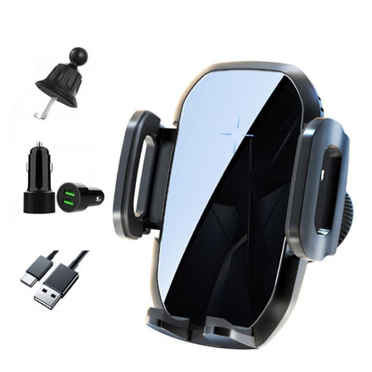 15W Wireless Induction Snap-on Charging Car Air Outlet Phone Holder, Color: Black + Car Charger Head - Wireless Charger Holders by buy2fix | Online Shopping UK | buy2fix