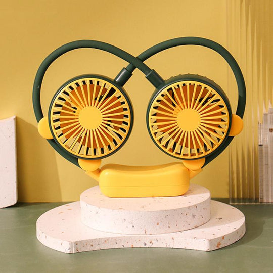 Outdoor Folding Mini Neck Fan Portable USB Rechargeable Summer Gift Fan, Color: Bear Green