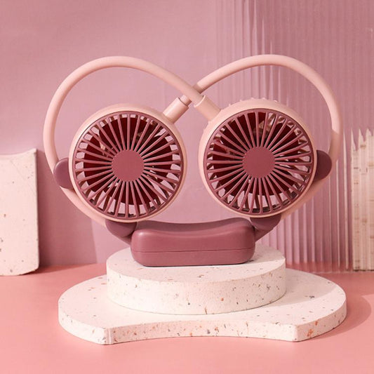 Outdoor Folding Mini Neck Fan Portable USB Rechargeable Summer Gift Fan, Color: Bear Pink Purple - Electric Fans by buy2fix | Online Shopping UK | buy2fix