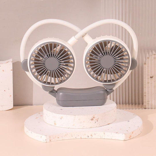 Outdoor Folding Mini Neck Fan Portable USB Rechargeable Summer Gift Fan, Color: Bear Gray White