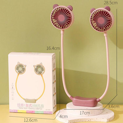Outdoor Folding Mini Neck Fan Portable USB Rechargeable Summer Gift Fan, Color: Cat Ears Green - Electric Fans by buy2fix | Online Shopping UK | buy2fix