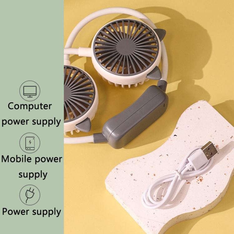 Outdoor Folding Mini Neck Fan Portable USB Rechargeable Summer Gift Fan, Color: Cat Ears Green - Electric Fans by buy2fix | Online Shopping UK | buy2fix