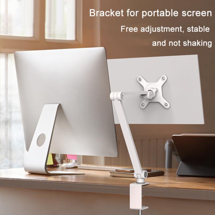 Rotating Aluminum Portable Monitor Stand Tablet Universal Folding Lifting Desktop Holder(Table Clamp White) - Lazy Bracket by buy2fix | Online Shopping UK | buy2fix