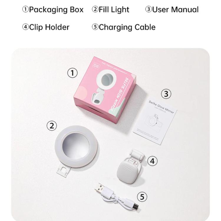 Clip-On Selfie Ring Light with Mirror Rechargeable Portable Makeup Light 3 Adjustable Color Temperatures(Pink) - Selfie Light by buy2fix | Online Shopping UK | buy2fix