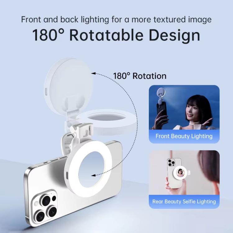 Clip-On Selfie Ring Light with Mirror Rechargeable Portable Makeup Light 3 Adjustable Color Temperatures(Pink) - Selfie Light by buy2fix | Online Shopping UK | buy2fix