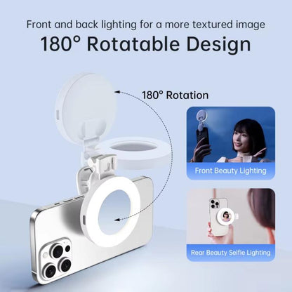 Clip-On Selfie Ring Light with Mirror Rechargeable Portable Makeup Light 3 Adjustable Color Temperatures(Pink) - Selfie Light by buy2fix | Online Shopping UK | buy2fix