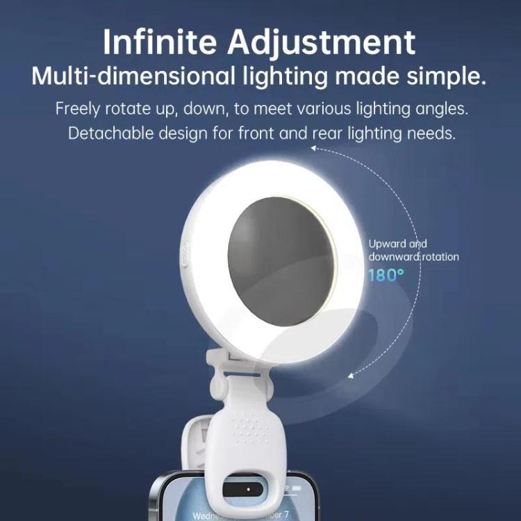 Clip-On Selfie Ring Light with Mirror Rechargeable Portable Makeup Light 3 Adjustable Color Temperatures(Pink) - Selfie Light by buy2fix | Online Shopping UK | buy2fix