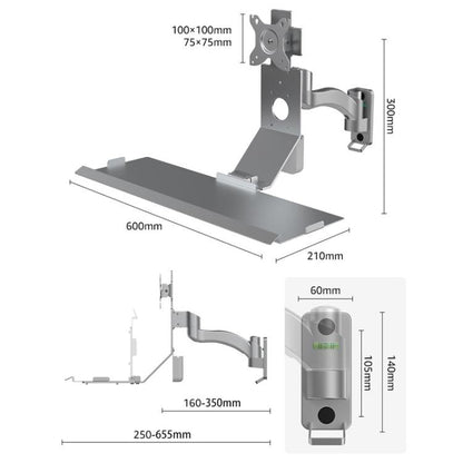 Monitor Bracket Industrial Equipment Cabinet Wall Mount All-In-One Stand Mouse Keyboard Bracket, Style: WKS-2 21x60cm Tray Black - Host Bracket by buy2fix | Online Shopping UK | buy2fix