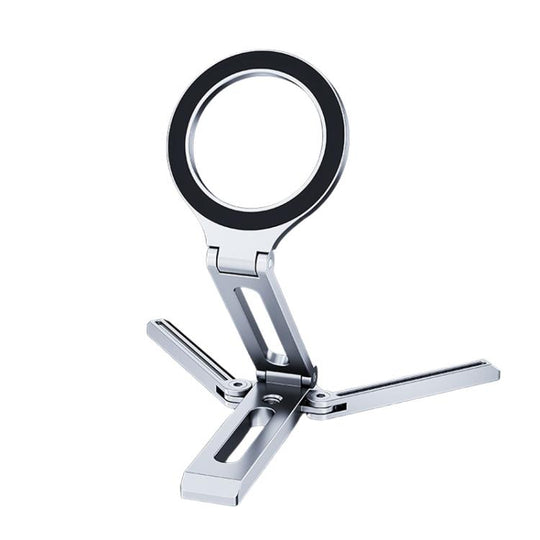 Foldable Magnet Tripod Desk Mount Phone Handle Smartphone Bracket(Silver)