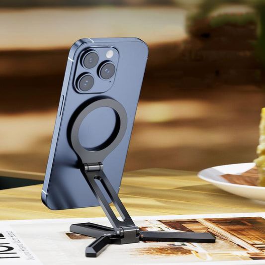 Foldable Magnet Tripod Desk Mount Phone Handle Smartphone Bracket(Black) - Desktop Holder by buy2fix | Online Shopping UK | buy2fix