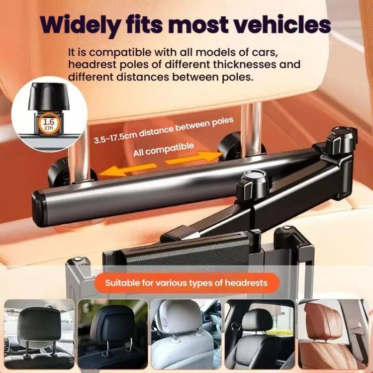 Telescopic Car Rear Pillow Phone Tablet Holder 2-section Folding Headrest Bracket(Black) - Universal Car Holders by buy2fix | Online Shopping UK | buy2fix