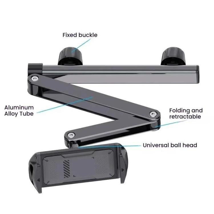 Telescopic Car Rear Pillow Phone Tablet Holder 3-Section Folding Headrest Bracket(Black) - Universal Car Holders by buy2fix | Online Shopping UK | buy2fix