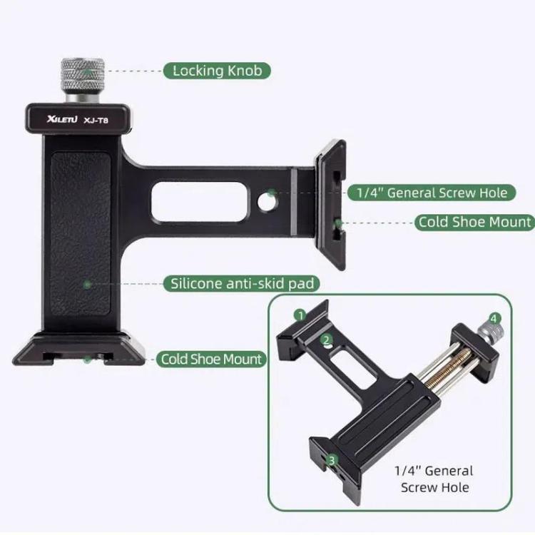 XILETU  XJ-T8 Metal Phone Holder Clamp With Cold Shoe 1/4-inch Screw Hole & Arca-Swiss Compatible Base(Gray) - Lens & Accessories by XILETU | Online Shopping UK | buy2fix