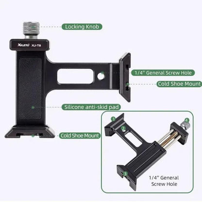 XILETU  XJ-T8 Metal Phone Holder Clamp With Cold Shoe 1/4-inch Screw Hole & Arca-Swiss Compatible Base(Gray) - Lens & Accessories by XILETU | Online Shopping UK | buy2fix