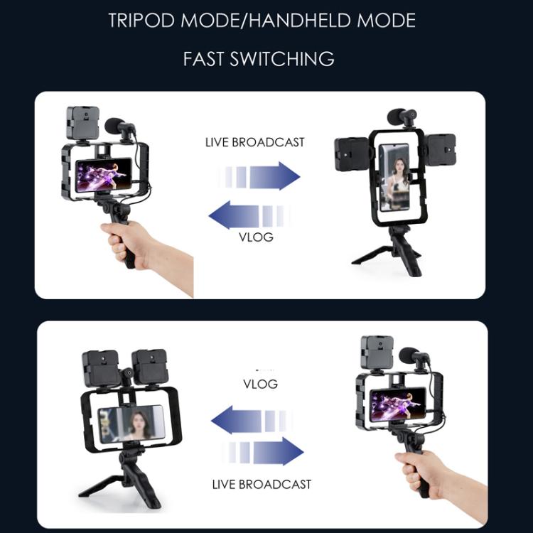 Smartphone Cage Stabilizer with Microphone & LED Fill Light - Anti-Shake Handheld Gimbal for Vlogging - Stand by buy2fix | Online Shopping UK | buy2fix