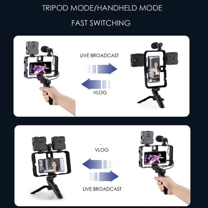 Smartphone Cage Stabilizer with Microphone & LED Fill Light - Anti-Shake Handheld Gimbal for Vlogging - Stand by buy2fix | Online Shopping UK | buy2fix