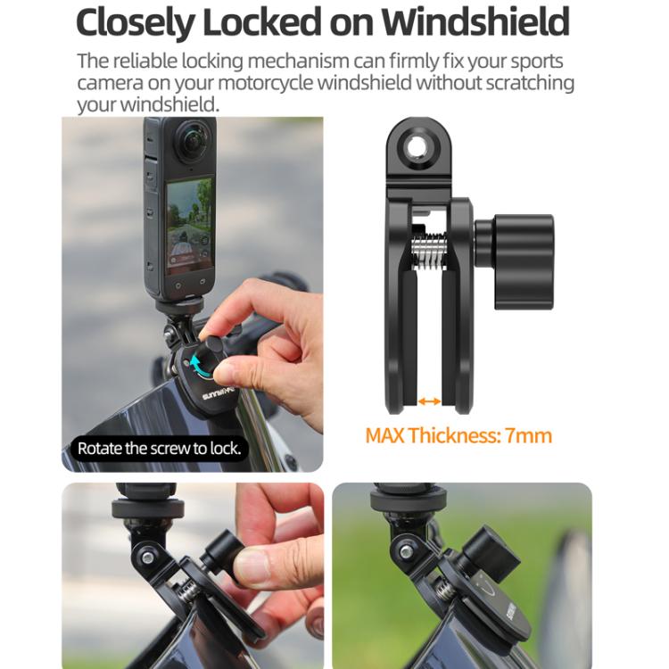 Sunnylife ZJ846 Sports Camera Universal Mount Motorcycle Windshield Clip(Black) - Mount & Holder by Sunnylife | Online Shopping UK | buy2fix