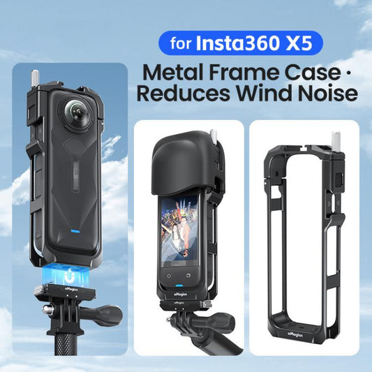 aMagisn Metal Cage for Insta360 X5 Wind Noise Reduction, Shockproof Mount with Dual Cold Shoe(Black) - Mount & Holder by aMagisn | Online Shopping UK | buy2fix